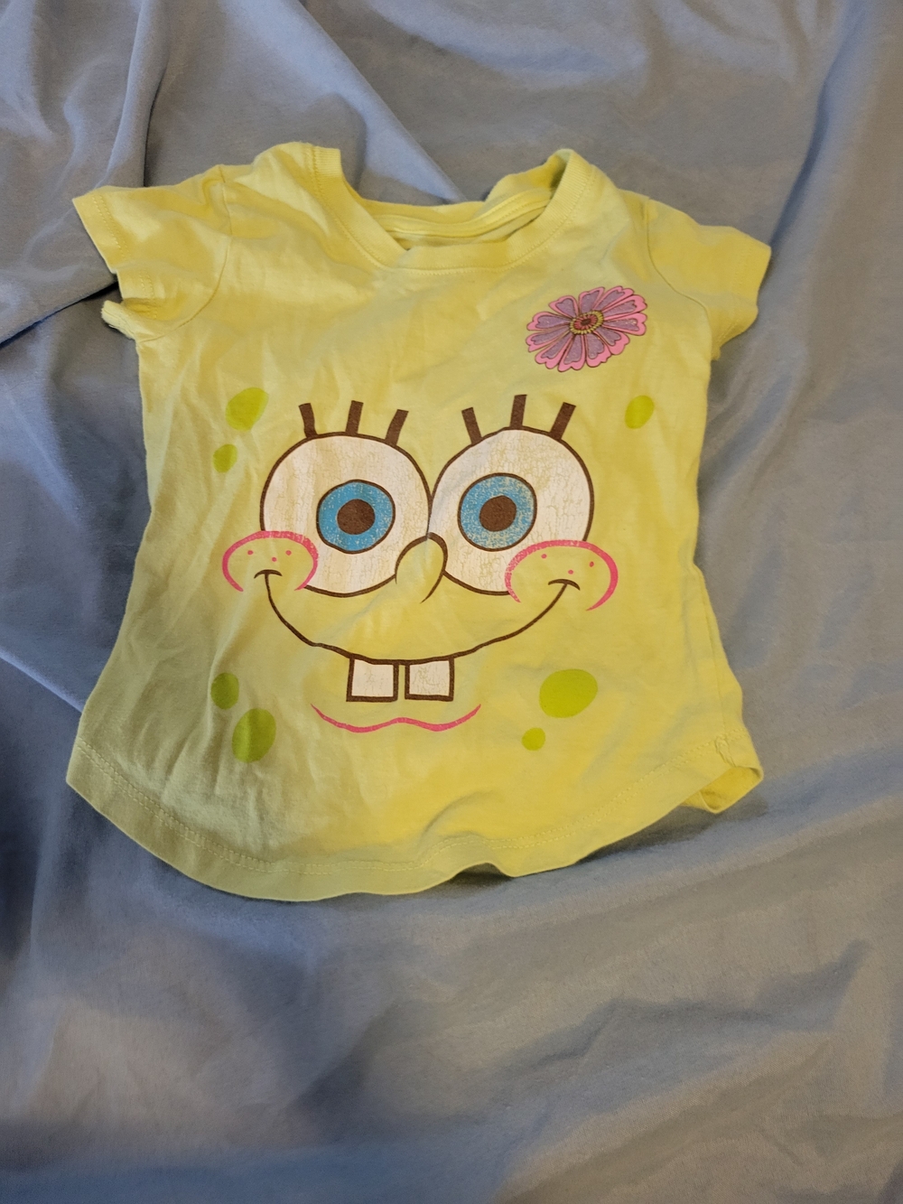 Nickelodeon Yellow SpongeBob Short Sleeve Tee with Pink Flower